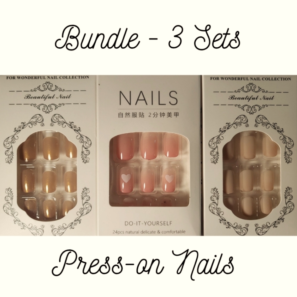 Bundle of (3) Short-Length, Square -Shaped Press-On Nail Sets